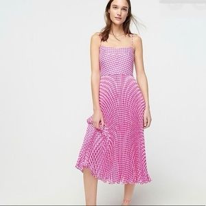 J.Crew Pleated Crinkle Gingham Midi Dress